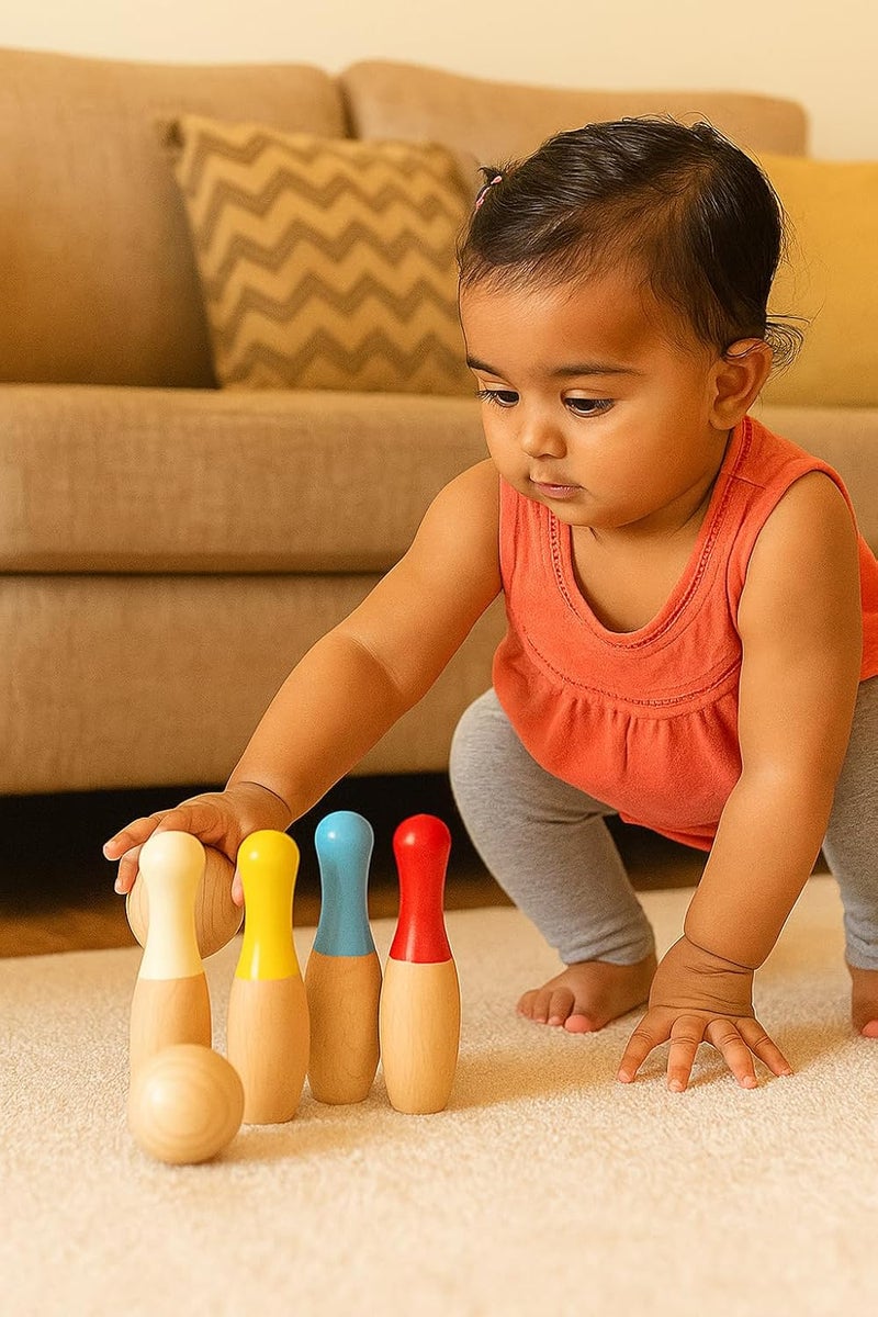 beebox Wooden Bowling Game Set || 10 Pins & 2 Balls || Fun & Safe Colorful Indoor-Outdoor Game for Kids – 20x12.3x6 cm - Image 4