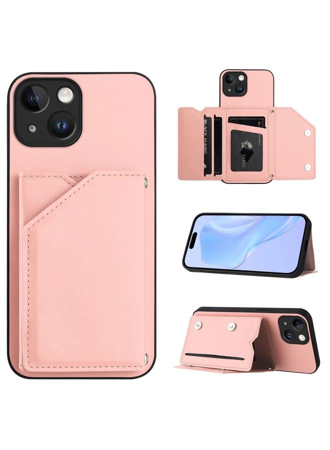 اس-توب جراب لهاتف iPhone 15 Skin Feel مع أربع فتحات للبطاقات وحزام معصم - Image 1