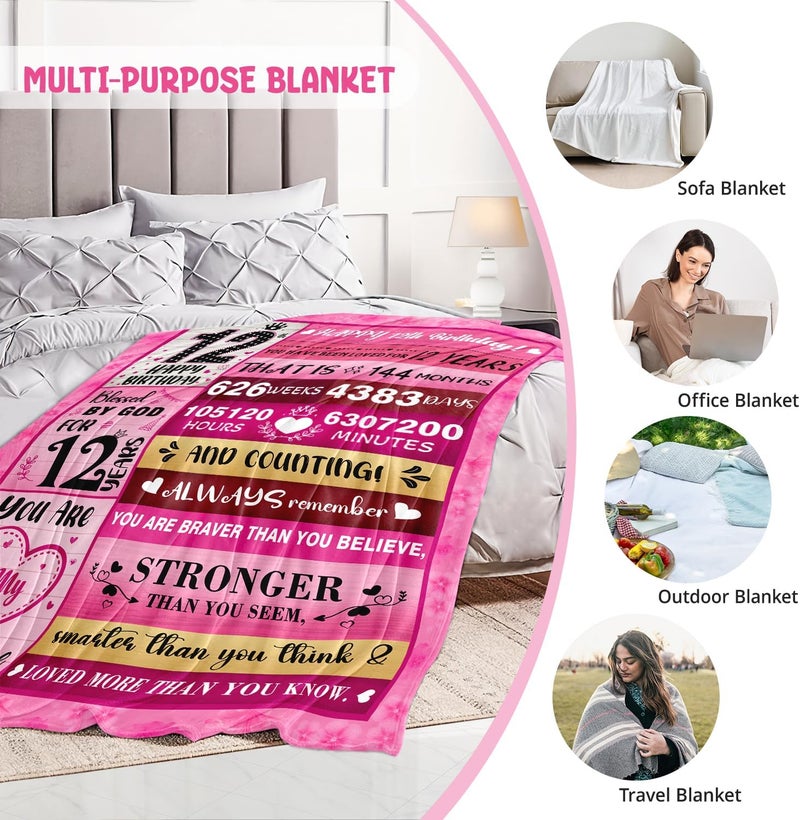 PVDSAVE Best 12th Birthday Gifts for Girls - Gifts for 12 Year Old Girl - 12 Year Old Girl Birthday Gift Ideas for Daughter Granddaughter - Cool Happy 12th Bday Decorations Throw Blanket 50"X60" - Image 5
