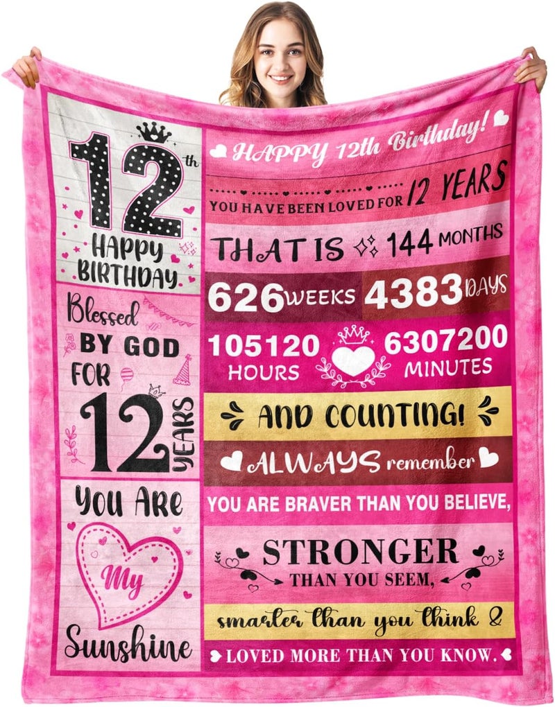 PVDSAVE Best 12th Birthday Gifts for Girls - Gifts for 12 Year Old Girl - 12 Year Old Girl Birthday Gift Ideas for Daughter Granddaughter - Cool Happy 12th Bday Decorations Throw Blanket 50"X60" - Image 1