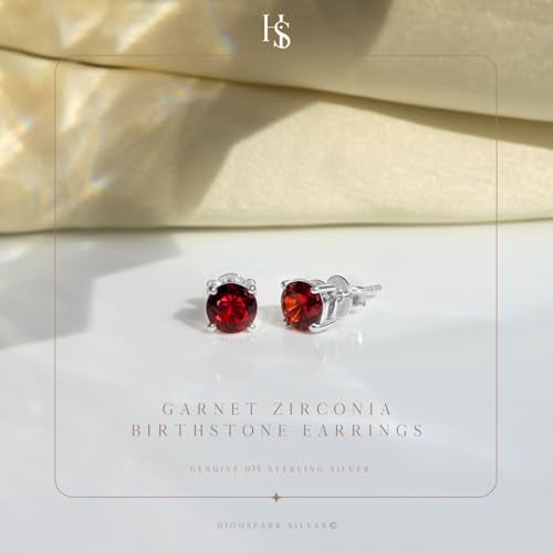 HIGHSPARK 925 Silver Birthstone Solitaire Earrings for Women | 92.5 Sterling Silver and Diamond like Brilliance Sparkling Zirconia | January to December | Lovely Gift - Garnet Jan - Image 3