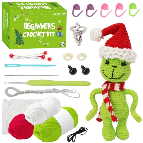 ALODNY Crochet Kit for Beginners,Christmas Crochet Kit for Beginners Adults,Knitting Kits Hooks Yarn Set with Step-by-Step Video Tutorials - Image 1