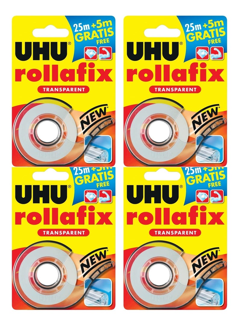 UHU شريط لاصق شفاف مكتبي رولافكس 4 قطع مع موزع بعرض 19 مم - Image 1