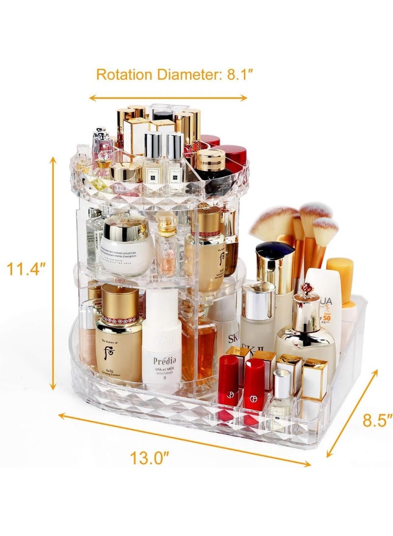 DubaiGallery Makeup Organiser, 360 Degree Rotating Cosmetic Display Stand, Adjustable Makeup Organiser, Transparent Cosmetic Storage Box, Crystal Clear case For Dresser, Bedroom, Bathroom - Image 1