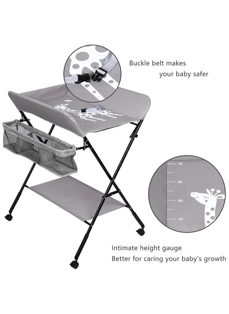 SAPU - Portable Baby Changing Table, Diaper Changing Table Dresser Changing Station for Infant, Diaper Changing Table Pad, Mobile Nursery Organizer for Newborn With wheels, height can be adjusted in three st - Image 1