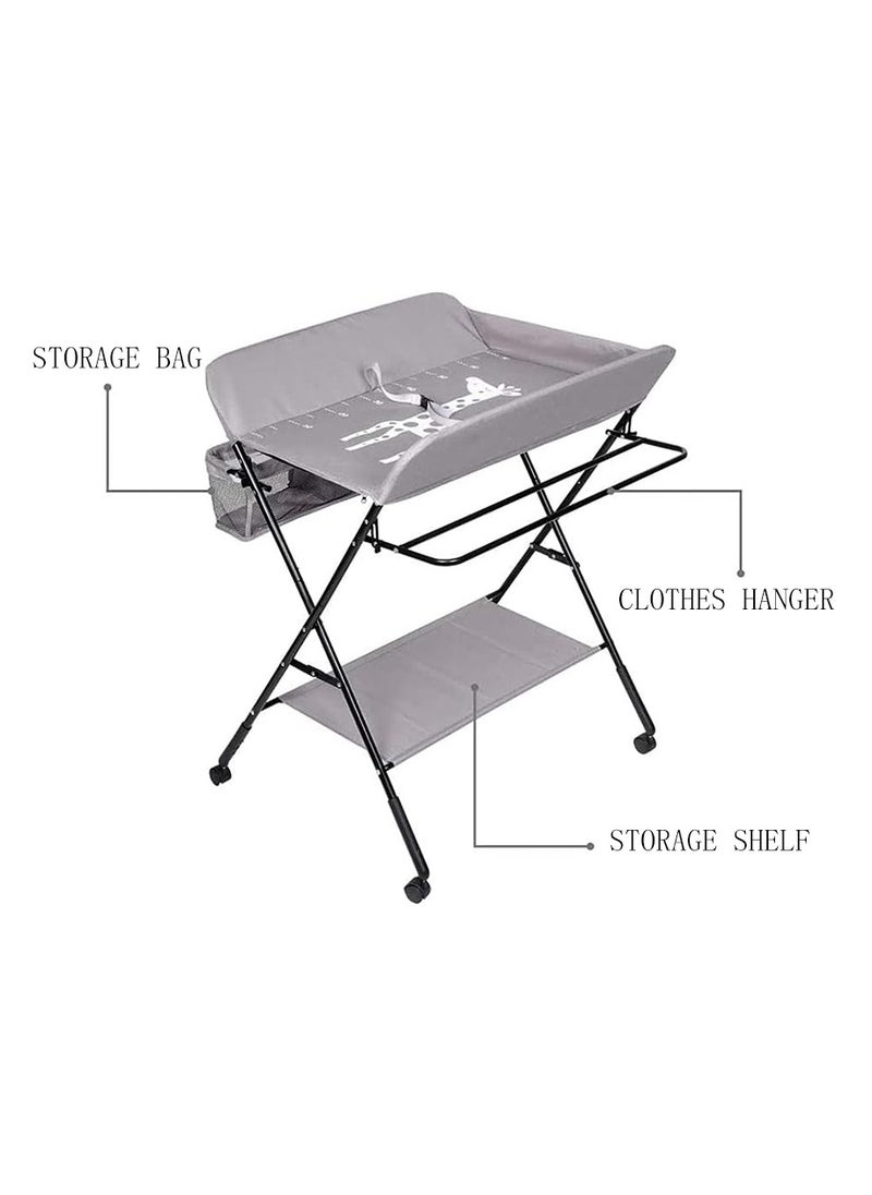 SAPU - Portable Baby Changing Table, Diaper Changing Table Dresser Changing Station for Infant, Diaper Changing Table Pad, Mobile Nursery Organizer for Newborn With wheels, height can be adjusted in three st - Image 1