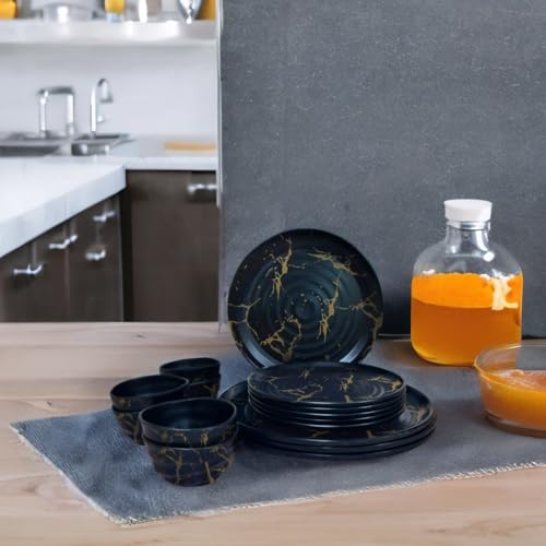 Urmila Plastic Elegant, Unabreakable & Stainless Melamine Dinner Set of 18 (Black Gold) - Image 5