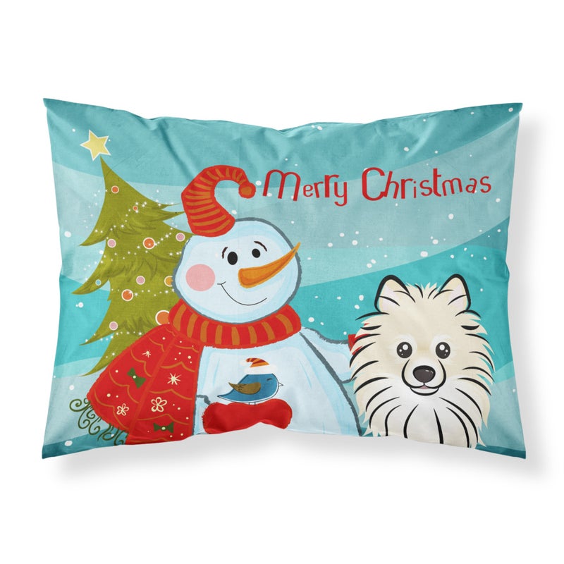 ""Caroline's Treasures BB1827PILLOWCASE Snowman with Pomeranian Fabric Standard Pillowcase  Large  Multicolor""