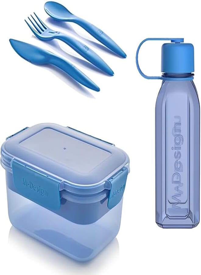 M-Design Lunch Set - 1.1L Box, 500ml Water Bottle & 3pc. Cutlery Blue 75088