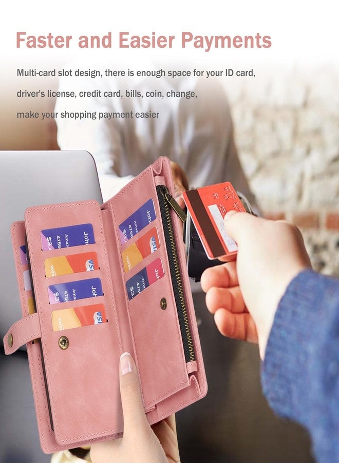 TwoHead Wallet Case Compatible with iPhone 16, Magnetic Detachable Case, Full Protective PU Leather Case with Card Holder and Change Pocket, 6.1 inch, Pink - Image 5