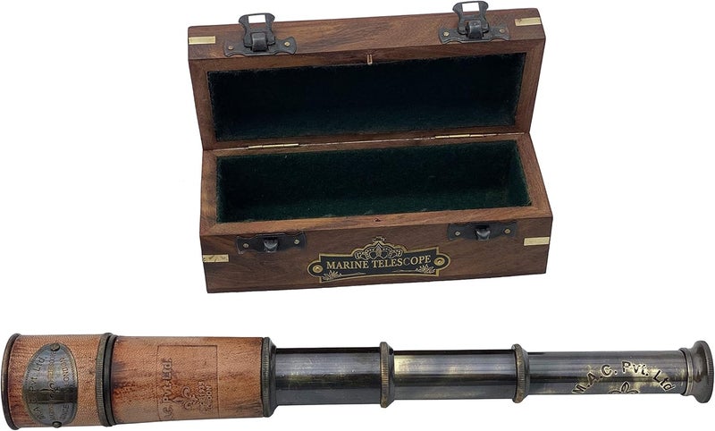OCEAN REPLICAS Telescope Maritime Sailors Masterpiece – 14" Handheld Brass Spyglass with Wooden Box – Nautical Pirate Scope – Vintage Marine Telescope for Collectors, Decor & Gifts - Image 2
