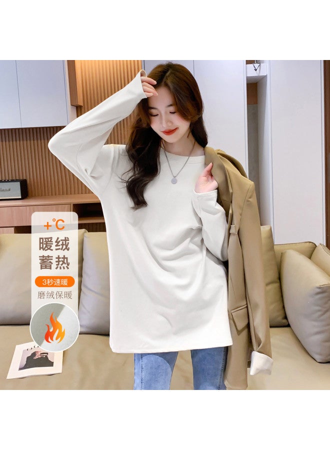 Jeanswest Autumn Fashion Solid Color Basic Mid-Length Women'S T-Shirt Warm Fleece-Lined Skin-Friendly Women'S Versatile Casual Long-Sleeve Top - Image 2