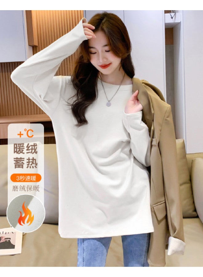 Jeanswest Autumn Fashion Solid Color Basic Mid-Length Women'S T-Shirt Warm Fleece-Lined Skin-Friendly Women'S Versatile Casual Long-Sleeve Top - Image 1