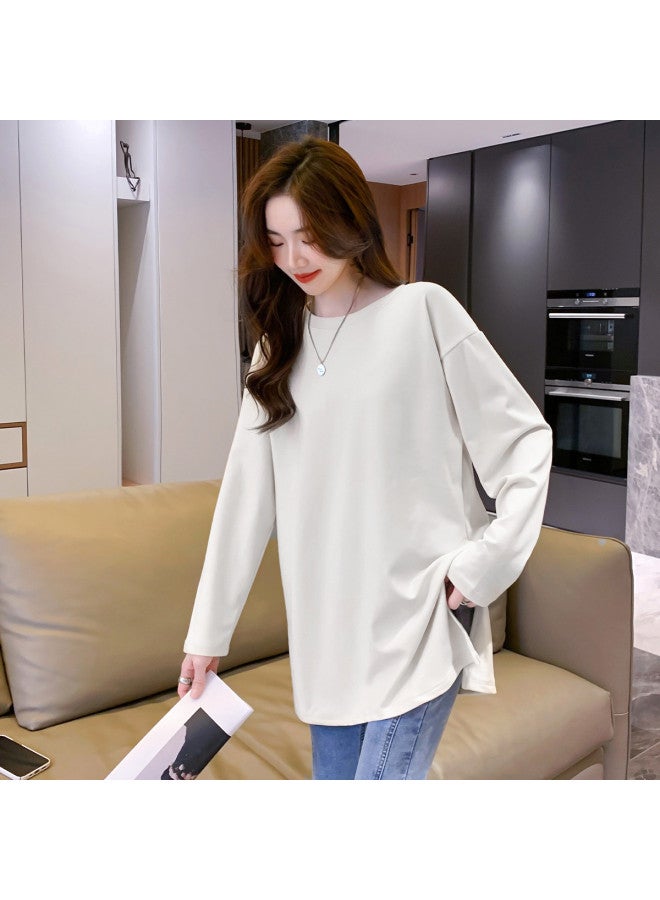 Jeanswest Autumn Fashion Solid Color Basic Mid-Length Women'S T-Shirt Warm Fleece-Lined Skin-Friendly Women'S Versatile Casual Long-Sleeve Top - Image 4