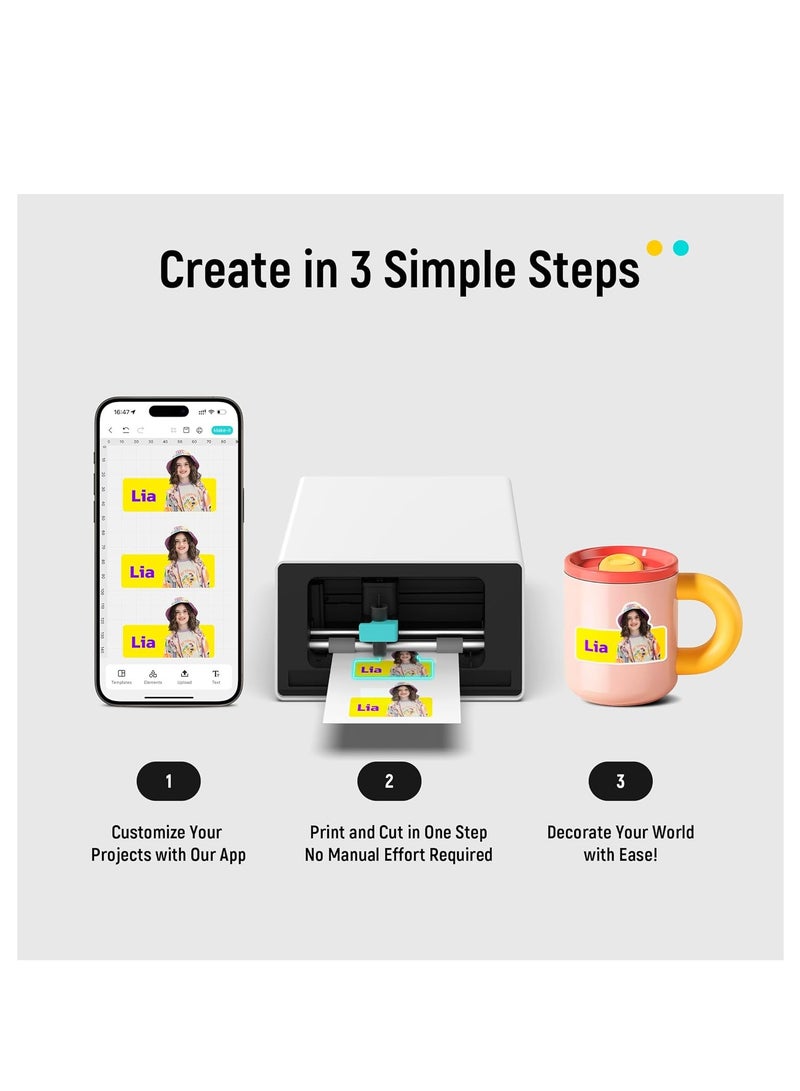 Liene PixCut S1 All-in-One Photo Printer, Sticker Printer and Cutting Machine, Multifunctional and Sticker for Scrapbook and DIY Projects, 300 DPI Dye Sublimation - Image 3