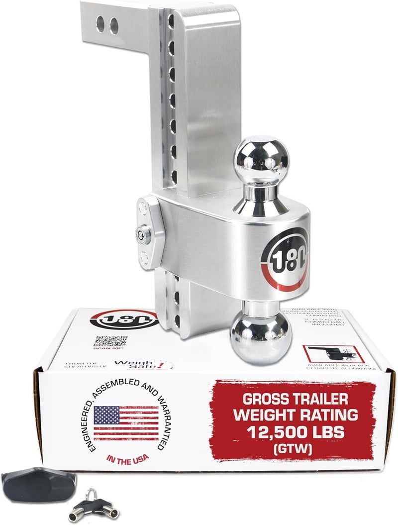 Weigh Safe 180 HITCH CTB10-2 Aluminum Adjustable 10" Drop & Chromed Steel Ball for 2" Receiver, 12,500 GTW - Image 1