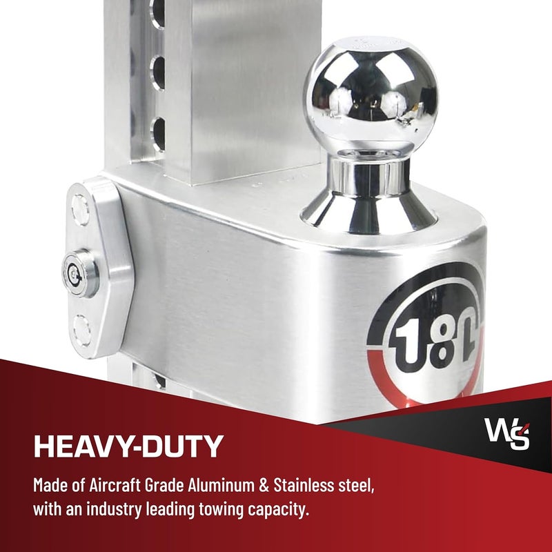 Weigh Safe 180 HITCH CTB10-2 Aluminum Adjustable 10" Drop & Chromed Steel Ball for 2" Receiver, 12,500 GTW - Image 3