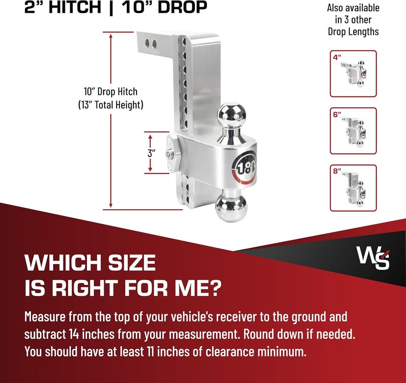Weigh Safe 180 HITCH CTB10-2 Aluminum Adjustable 10" Drop & Chromed Steel Ball for 2" Receiver, 12,500 GTW - Image 5