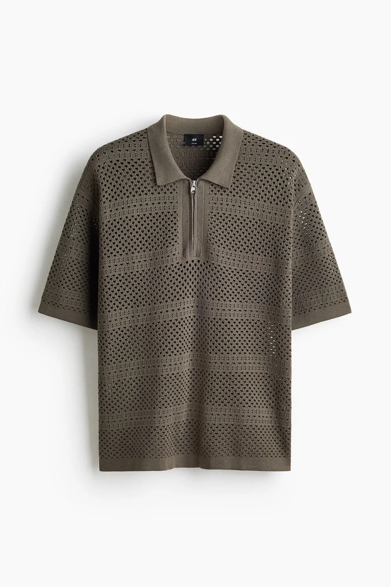 H&M Relaxed Fit Hole-knit polo shirt