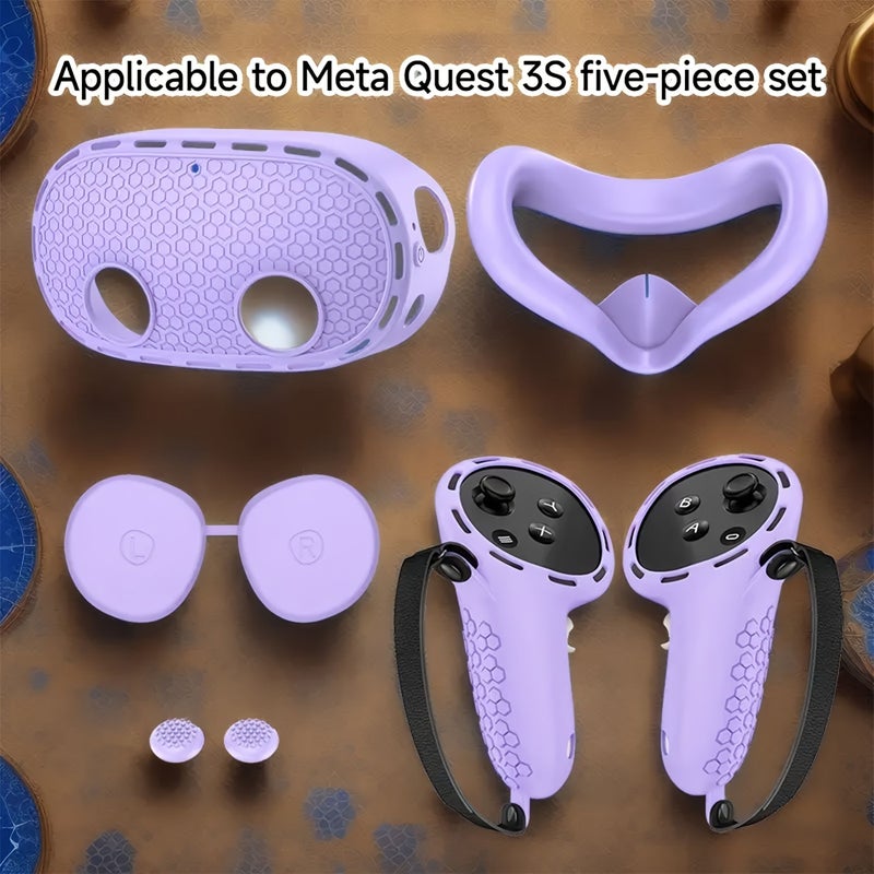 5 Pcs For Quest 3S Grey Silicone VR Headset Accessories With Controller Grips Front Shell And Lens Cover Protector Comfortable Fit For Gaming - Image 3