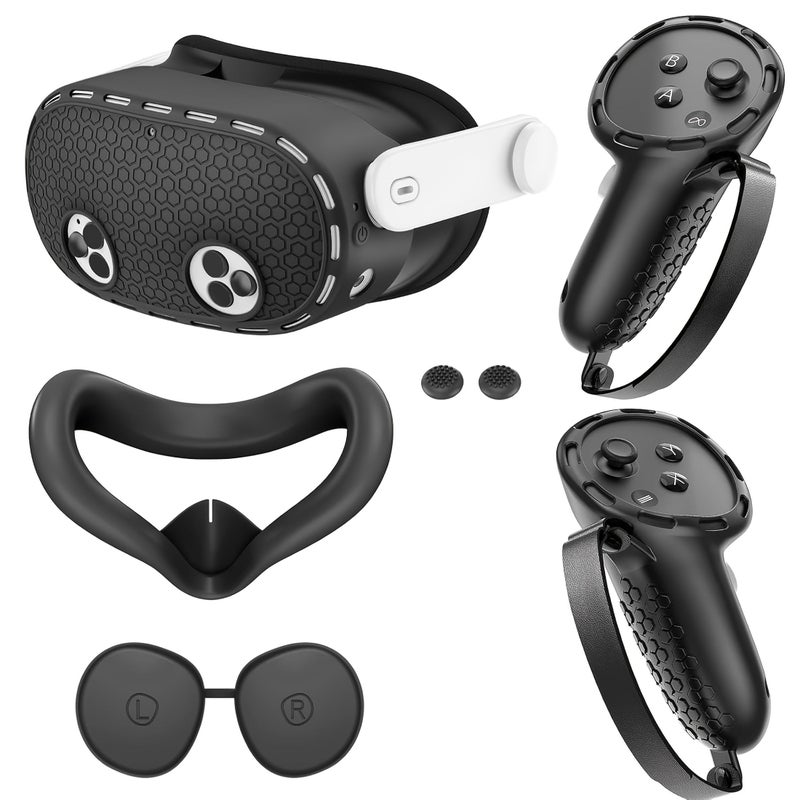 5 Pcs For Quest 3S Grey Silicone VR Headset Accessories With Controller Grips Front Shell And Lens Cover Protector Comfortable Fit For Gaming - Image 5