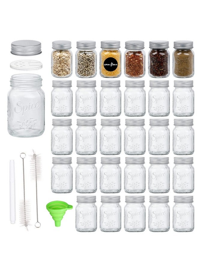 Mcupper 30 Pack 4oz Glass Mason Spice Jars Bottles, Empty Round Containers with Silver Airtight Metal Caps and Pour/Sift Shaker Lid - Image 1