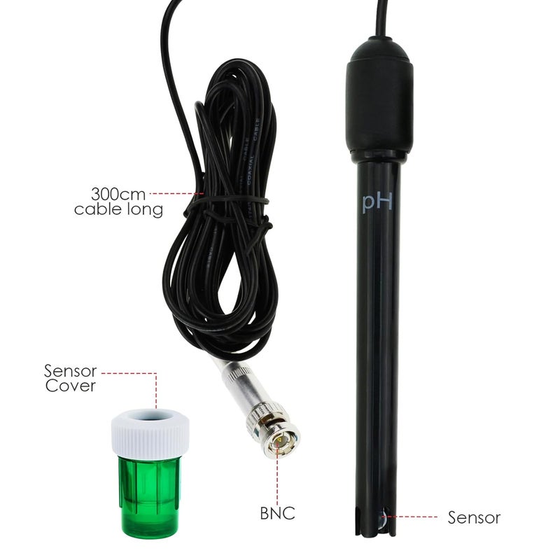 DANOPLUS Long Body pH Electrode with BNC Socket Probe 300cm Cable 0-14pH for pH Meter, pH Controller pH Device Economical Sensor - Image 4