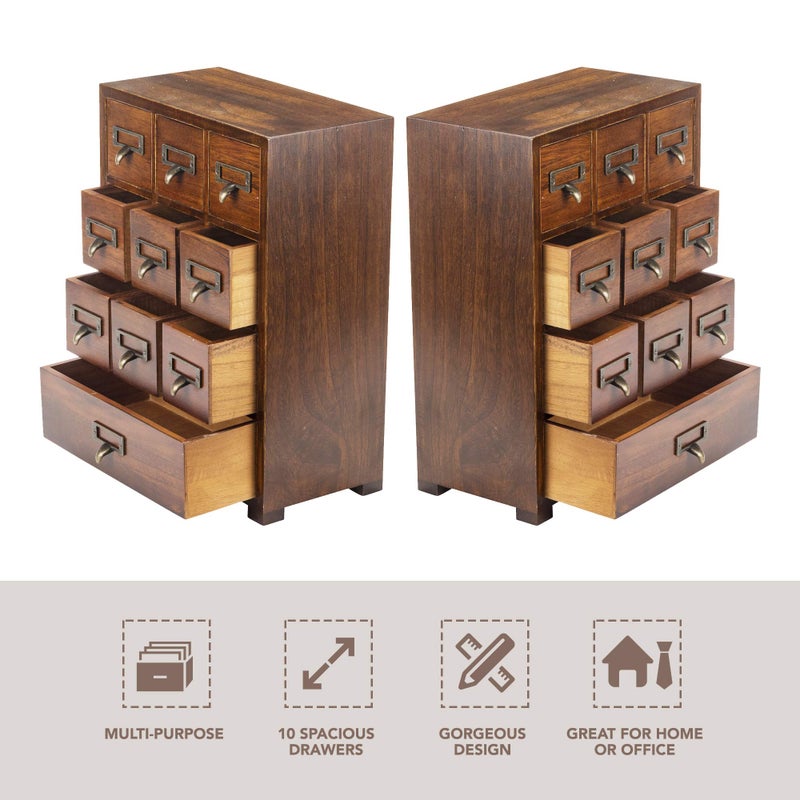 Primo Supply Library Card Catalog Solid Wood Small Curio Cabinet l Retro Storage Organizer Apothecary Drawer Dresser l Thread Coin Trading Card Storage Shelf | Tall - FULLY ASSEMBLED - Image 3