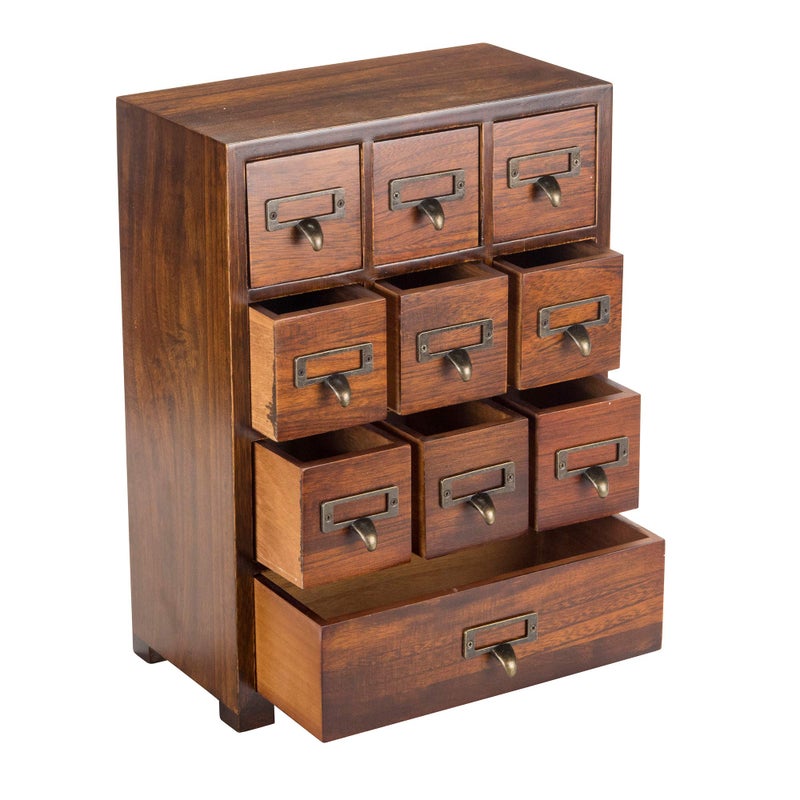 Primo Supply Library Card Catalog Solid Wood Small Curio Cabinet l Retro Storage Organizer Apothecary Drawer Dresser l Thread Coin Trading Card Storage Shelf | Tall - FULLY ASSEMBLED - Image 1