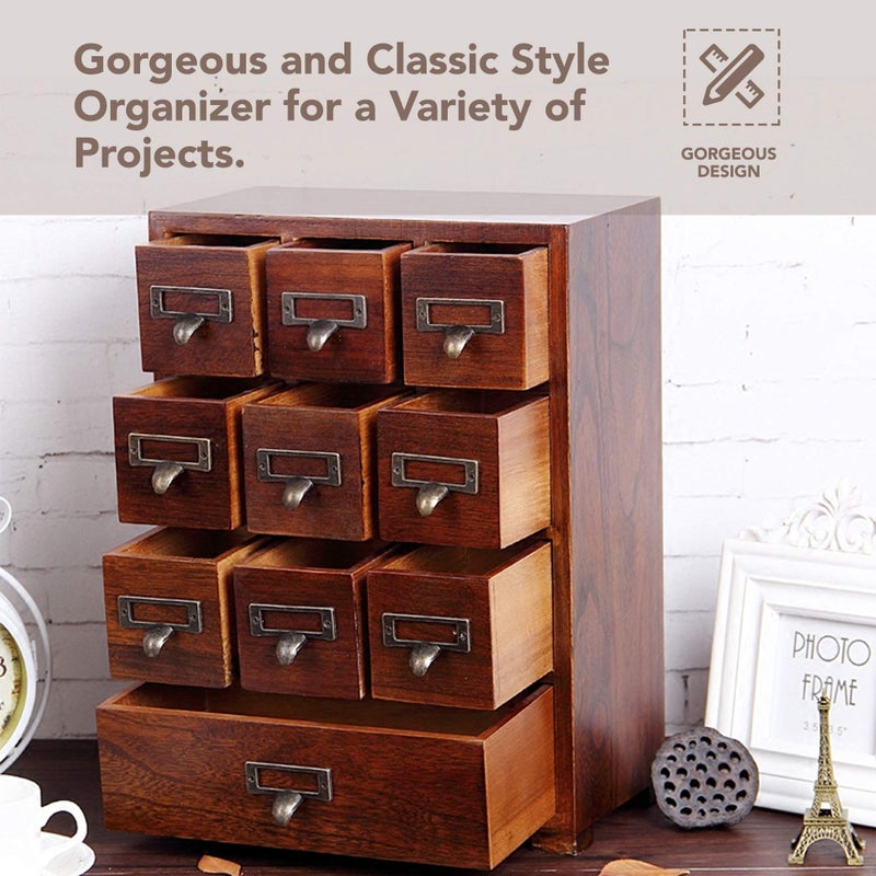 Primo Supply Library Card Catalog Solid Wood Small Curio Cabinet l Retro Storage Organizer Apothecary Drawer Dresser l Thread Coin Trading Card Storage Shelf | Tall - FULLY ASSEMBLED - Image 4