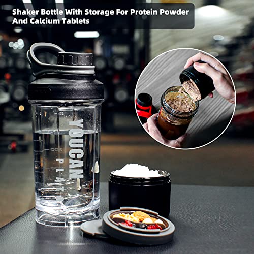 youcanplato 21oz Protein Shaker Bottle with Powder Storage Container-Shaker Cups for Protein Shakes-pre workout bottle-Mixer Cup-Gym Sport Water Bottle -Made with Tritan BPA Free,with Wire Whisk Balls,Red - Image 4