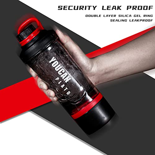 youcanplato 21oz Protein Shaker Bottle with Powder Storage Container-Shaker Cups for Protein Shakes-pre workout bottle-Mixer Cup-Gym Sport Water Bottle -Made with Tritan BPA Free,with Wire Whisk Balls,Red - Image 5