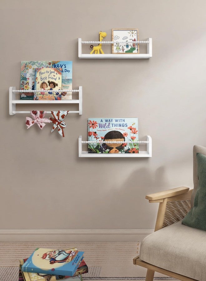Maxpeuvon Nursery Bookshelves Set of 3, Natural Wood Nursery Floating Shelves Wall Mount Storage Shelf with Towel Bar Hainging Bookshelf for Kids Room Bedroom Living Room Decor, White - Image 5