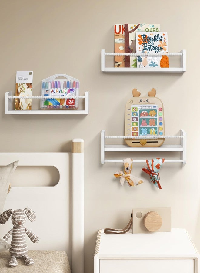Maxpeuvon Nursery Bookshelves Set of 3, Natural Wood Nursery Floating Shelves Wall Mount Storage Shelf with Towel Bar Hainging Bookshelf for Kids Room Bedroom Living Room Decor, White - Image 2