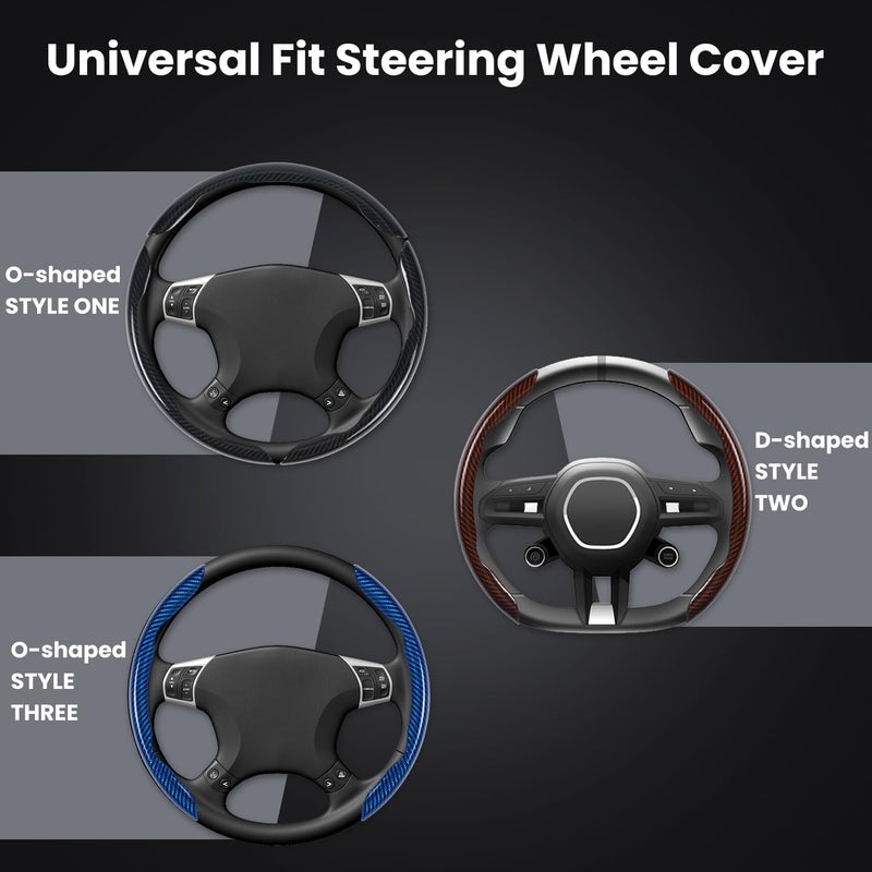 Hiseanllo Carbon Fiber Steering Wheel Cover 3PCS Set â€“ Anti-Slip, Scratch-Resistant, Universal Fit for 14â€“16 Inch Wheels â€“ Interior Car Accessories for Cars, SUVs, Trucks (Brown) - Image 5