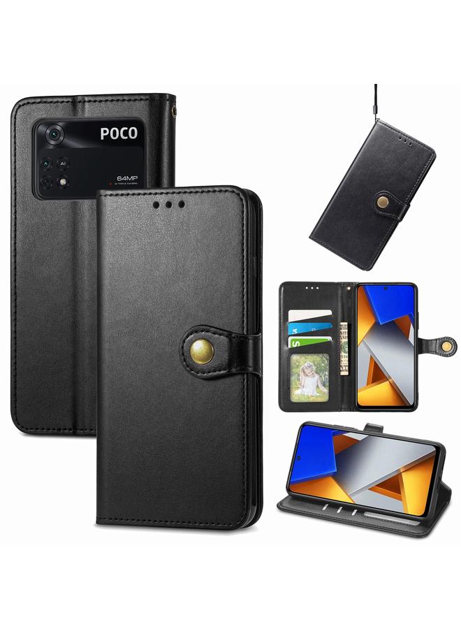 Case For Xiaomi Poco M4 Pro Retro Solid Color Buckle Leather Phone Case