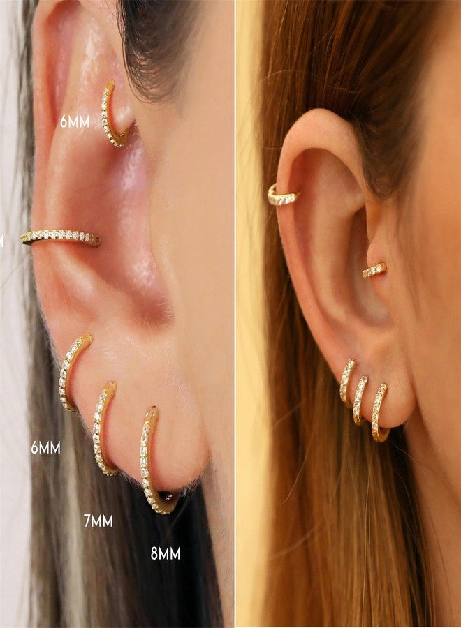 showself 6MM Gold Huggie Hoop Earrings Pink Stone - 20G Surgical Stainless Steel Plated 14K Gold Cubic Zirconia CZ Tiny Hug Hoop Earring - Mini Hugger Cartilage Helix Tragus Rook Small Snug Hoop Earrings - Image 5
