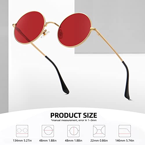 MEETSUN Small Round Polarized Sunglasses for Men Women Metal Retro Hippie Circle Sun Glasses Driving Festival Cosplay UV400(Black/Grey+Gold/Red) - Image 4