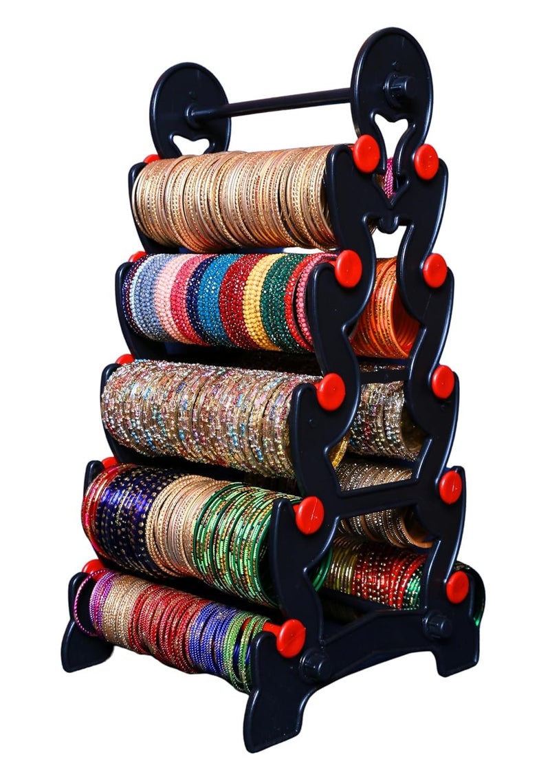 BEUWFEL 5 step Plastic Bangle Stand 10 Rods Black with Red Bangle storage organizer Bangle Display Stand Bangle display rack Bangle stand for wardrobe Bangle Hanging Stands