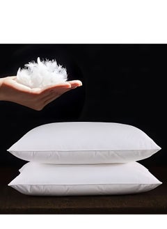 ماكسكون طقم من 2 وسادة سرير ريش راحة فاخرة مع ريش أوز وقماش قطن 100%، (أبيض، مقاس 50×70 سم)  - Image 1