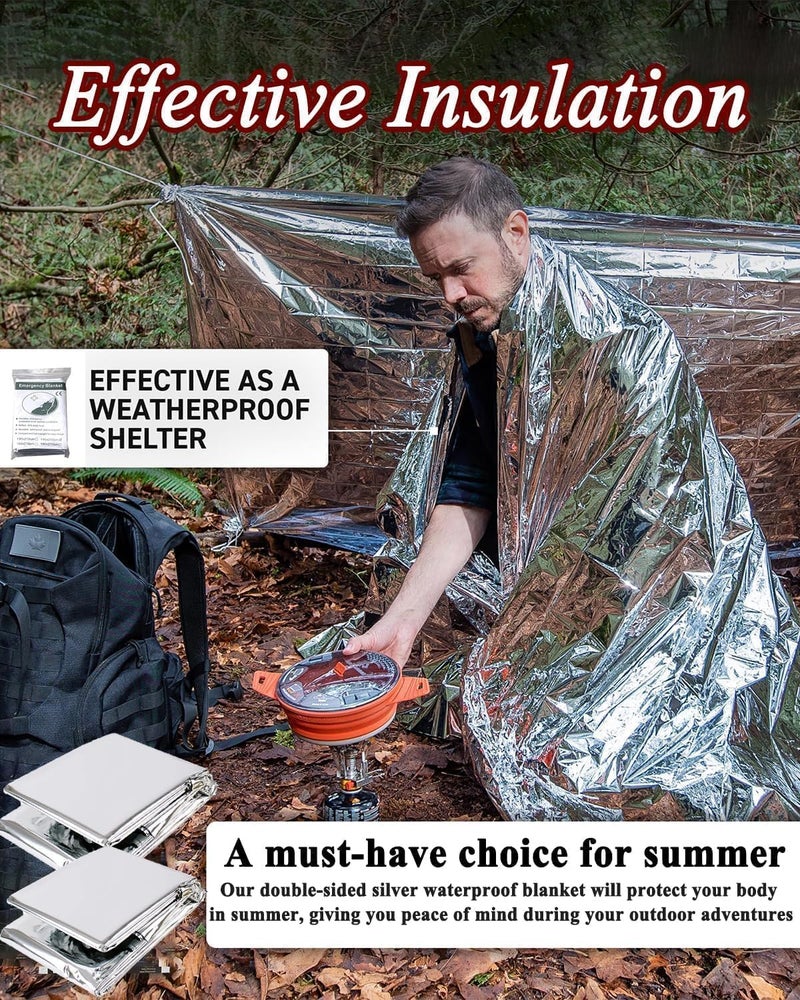 TYAGY Emergency Thermal Blanket, 140 x 210 cm, Mylar Film, Survival Gear for Outdoor Camping, Trekking (Pack of 4 Pcs) - Image 2