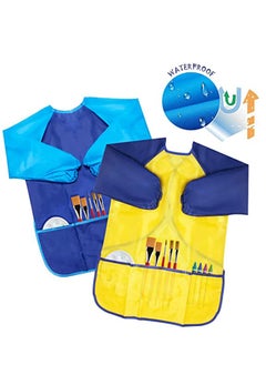 Kids Painting Aprons Children's Fabric Art Smock for Cooking, Baking, and Crafts, Kids Art Smocks, Kids Aprons for Painting Long Sleeve and 3 Pockets for Age 3 8, M