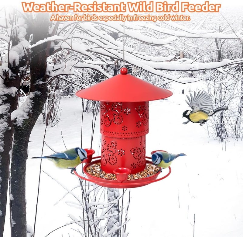 Outdoor Metal Bird Feeder with Rotatable Design, Weather-Proof and Adjustable Height, Includes Drain Holes for Garden Or Yard - Image 4