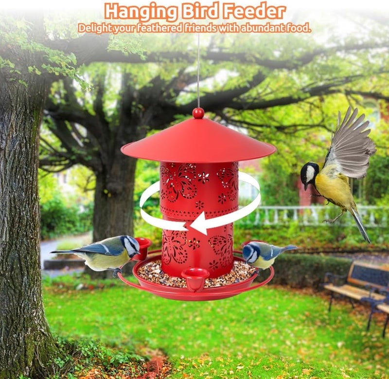 Outdoor Metal Bird Feeder with Rotatable Design, Weather-Proof and Adjustable Height, Includes Drain Holes for Garden Or Yard - Image 2