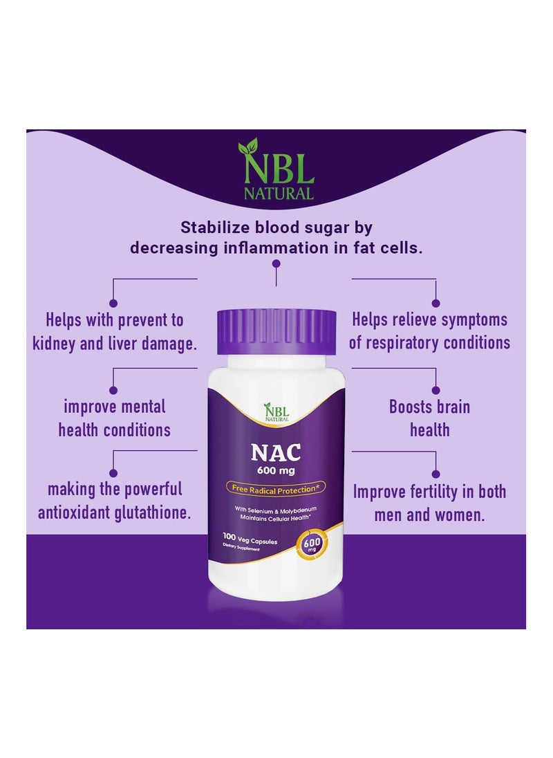 NBL Natural NBL Natural NAC (N-Acetyl Cysteine) 600 mg with Selenium & Molybdenum, 100 Veg Capsules  - Image 4