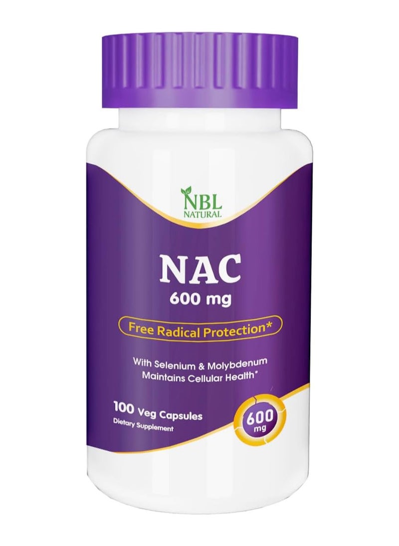 NBL Natural NBL Natural NAC (N-Acetyl Cysteine) 600 mg with Selenium & Molybdenum, 100 Veg Capsules  - Image 1