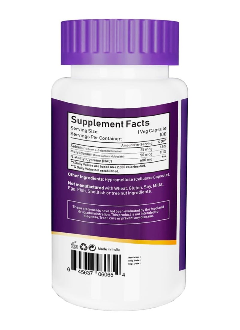 NBL Natural NBL Natural NAC (N-Acetyl Cysteine) 600 mg with Selenium & Molybdenum, 100 Veg Capsules  - Image 2