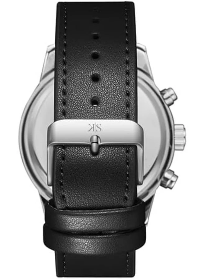 KENNETH SCOTT Kenneth Scott Men's Epson VX9J Movement Watch, Analog Display and Leather Strap - K24121-SLBBK, Black