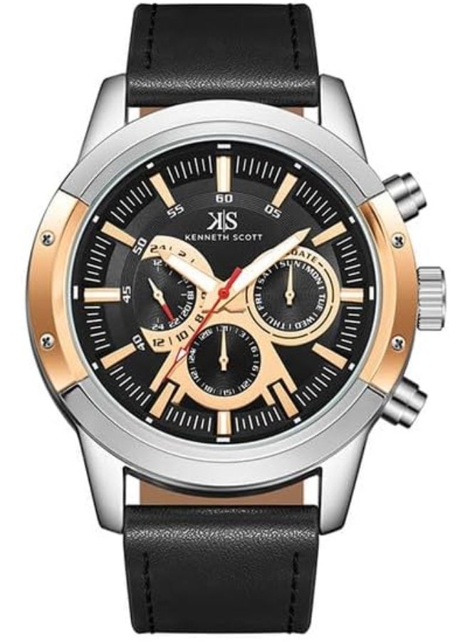 كينيث سكوت ساعة كينيث سكوت للرجال بحركة إبسون ، مينا تناظري وسوار جلدي - -، أسود - Image 1