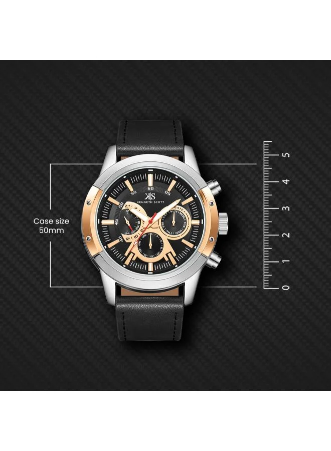 Kenneth Scott Black Kenneth Scott Men's Epson VX9J Movement Watch, Analog Display and Leather Strap - K24121-SLBBK, Black for Men | Best Price UAE